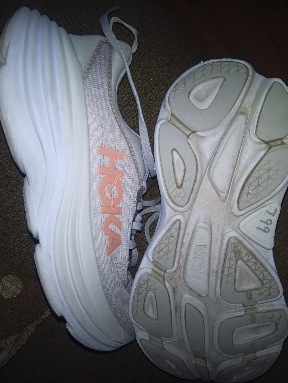 HOKA Women's Light Gray & Pink Running Shoes